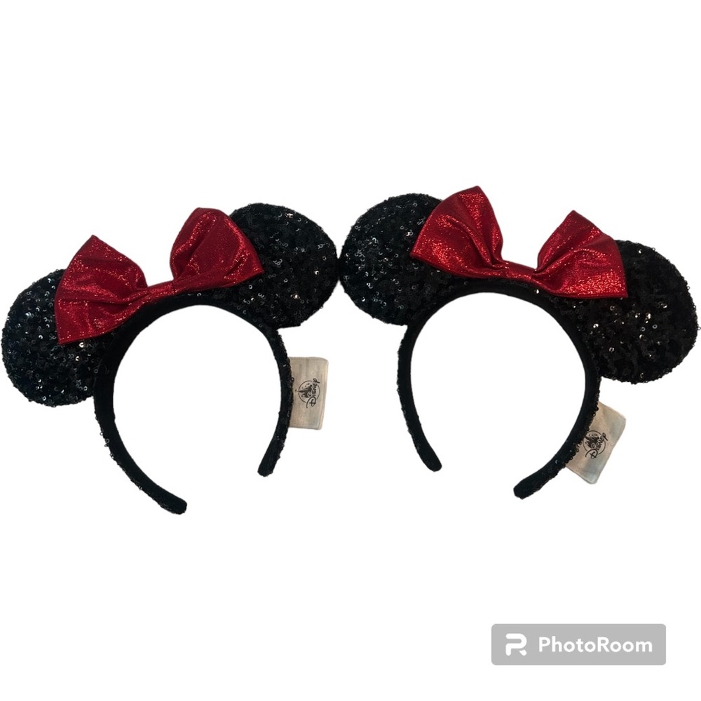 Disney set of 2 black red minion mouse ears black sequin red bows
